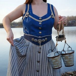 Vintage Dirndl Dress with Belt, Cottagecore, Whimsy, Bavarian Dress